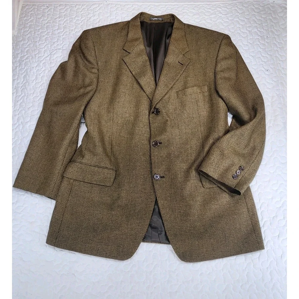 100% Cashmere Loro Piana Blazer Brown Gold-Thread SFI Sport Coat 3 Button men 44